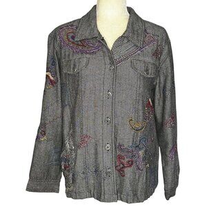 Vintage Beaded Patchwork Jacket Boho Artsy Festival Large Embroidered